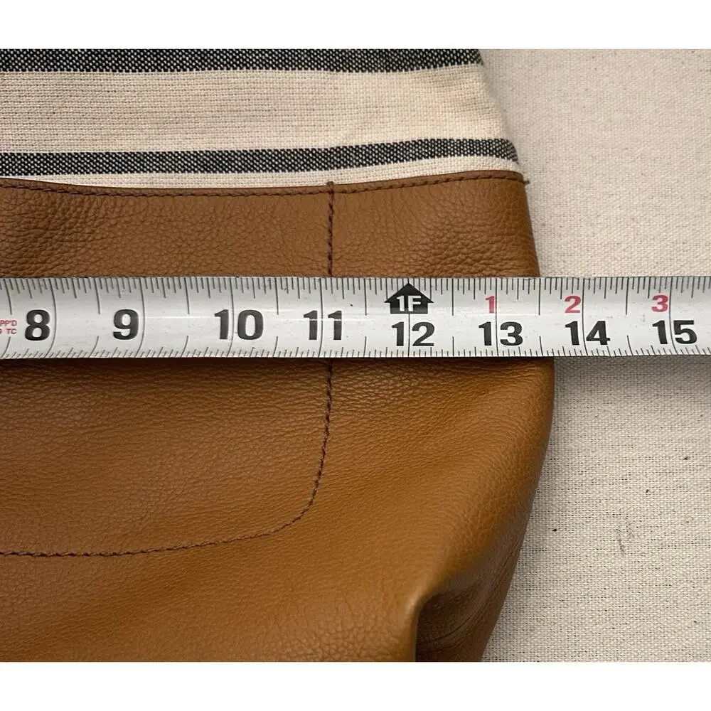 Fossil Amelia Hobo Crossbody Shoulder Bag Brown Leather With Stripe Fabric